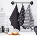 Lot de 3 torchons  carreaux essential nid dabeille - today - gris anthracite 50x70 cm
