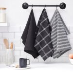 Lot de 3 torchons � carreaux essential - today - gris anthracite 50x70 cm