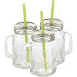 Lot de 3 verres rtro avec anse paille et couvercle - pearl - capacit 450 ml - non compatible lave - ...