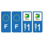 Lot 4 autocollants plaque dimmatriculation voiture auto 971 guadeloupe drom version bis & f france europe ...