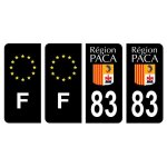 Lot 4 autocollants plaque immatriculation voiture d�partement 83 var ancien r�gion paca noir couleur ...
