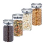 Relaxdays lot de 4 bocaux en verre 1000 ml hermtique couvercle acier inox bocal  picerie transparent ...