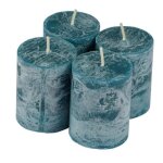 Lot de 4 bougies pilier rustique 5cm bleu paon