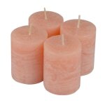 Lot de 4 bougies pilier rustique 5cm rose poudr