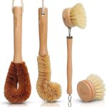 Lot de 4 brosses  vaisselle de cuisineystp brosses de nettoyage de cuisine brosses  vaisselle en bambou ...