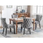 Lot de 4 chaises capitonnes gris en velours - style classique & design - pieds en bois - chaises de ...