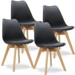 Lot de 4 chaises style scandinave coque rigide noir assise mousse et revetement pu avec 4 pieds bois