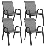 Lot de 4 chaises de jardin empilables - accoudoirs - design - acier époxy noir résine tressée grise Lot de 4 chaises de jardin empilables - accoudoirs - design - acier époxy noir résine tressée grise