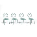Lot de 4 chaises de jardin empilables en m�tal fa�on fer forg� - vert amande - guermantes de mylia
