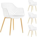 Lot de 4 chaises lucia pour salle � mange design retro avec accoudoirs coque en plastique blanc et pieds ...