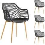 Lot de 4 chaises lucia pour salle � mange design retro avec accoudoirs coque en plastique noir et pieds ...