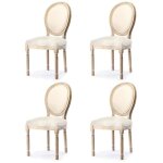 Chaises m�daillon - homemiyn - lot de 4 - rembourr�es en tissu - dossier rond - pieds en bois massif