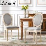 Lot de 4 chaises m�daillon louis xvi chaises de salle � manger rembourr�es en tissu avec dossier rond ...