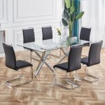 Lot de 4 chaises de salle à manger chaise cantilever avec revêtement en simili cuir structure en métal ... Lot de 4 chaises de salle à manger chaise cantilever avec revêtement en simili cuir structure en métal ...
