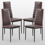 Lot de 4 chaises de salle � manger marron en simili cuir - design moderne - salon cuisine bureau