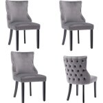 Lot de 4 chaises de salle � manger style scandinave en velours cadre en bois massif gris