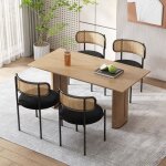 Lot de 4 chaises de salle  manger - okwish - chaise avec pieds en mtal dossier en rotin - velours noir ...