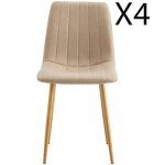 Lot de 4 chaises de salle � manger rembour�es en tissu coloris beige - longueur 44 x profondeur 55 x ...