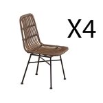 Lot de 4 chaises de salle  manger en rotin et mtal coloris marron noir - longueur 44 x profondeur 47 ...