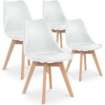 Lot de 4 chaises de salle  manger scandinave - marque - modle - blanc - pieds en bois de htre massif ...