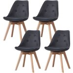 Lot de 4 chaises scandinaves capitonnes en tissu noir - pieds en bois massif design