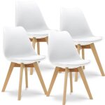 Lot de 4 chaises style scandinave coque rigide blanche assise mousse et revetement pu avec 4 pieds bois ...