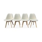 Lot de 4 chaises scandinaves nils revêtement bouclette blanche. pieds bois de hêtre. chaise 1 place Lot de 4 chaises scandinaves nils revêtement bouclette blanche. pieds bois de hêtre. chaise 1 place
