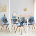 Idmarket lot de 4 chaises de salle � manger sara scandinaves motifs patchworks bleus