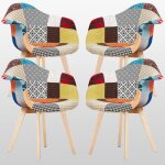 Lot de 4 chaises en tissu patchwork - design scandinave - accoudoirs - salle  manger salon bureau - ...