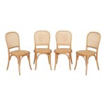 Lot de 4 chaises vintage en bois avec assise et dossier en rotin. coloris naturel. l 44. 5 x p 48 x h ...