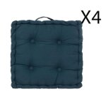 Lot de 4 coussins de sol carr coussin dassise en coton coloris bleu fonc - longueur 40 x profondeur ...