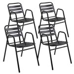 Lot de 4 fauteuils de jardin aluminium noir - oviala