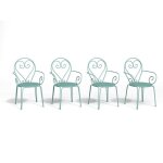 Lot de 4 fauteuils de jardin empilables en m�tal fa�on fer forg� - vert amande - guermantes de mylia