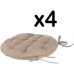 Lot de 4 galettes de chaise ronde en coton coloris lin - diamtre 38 cm
