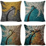 Lot de 4 housse de coussin 45x45 cm tropical plantes en coton et lin couvre - lit taie doreiller coque ...