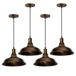 Lot de 4 lustre suspension industrielle r�tro plafonnier en fer m�tal abat - jour luminaire 27cm bronze ...