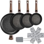 Lot 4 po�les 20 / 24 / 28 / 32 cm rev�tement antiadh�sif triple couche - manche amovible - rebords rehauss�s ...