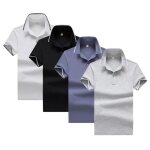 Lot de 4 polo homme manches courtes ete t - shirt coton - marque - couleur unie tissu confortable