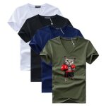 Lot de 4 t - shirt homme col v manches courtes casual tee shirt ete coupe droite imprim chat de boxe ...