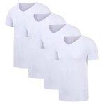 Lot de 4 t - shirt homme col v manches courtes stretch tee shirt slim fit tops d�t� couleur unie - blanc ...