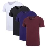 Lot de 4 t - shirt homme col v manches courtes stretch tee shirt slim fit tops dt couleur unie - blanc ...