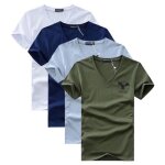 Lot de 4 t - shirt homme manches courtes col v tee shirt ete imprim grande taille - blanc / bleu / gris ...