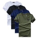 Lot de 4 t - shirt homme manches courtes col v tee shirt ete imprim grande taille - blanc / noir / bleu ...