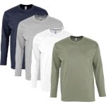 Lot 4 t - shirts manches longues homme - bleu marine gris blanc kaki