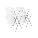 Lot de 4 tables de r�ception pliantes acier avec housse de protection housse en polyester blanc gala