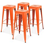 Lot de 4 tabourets de bar en acier orange mat - oviala