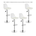Lot de 4 tabourets de bar blancs en cuir artificiel (pu) - quiienclee - h 83 - 103 cm - rotation 360 ...