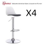 Lot de 4 tabourets de bar blancs huole en cuir pu noir r�glables en hauteur
