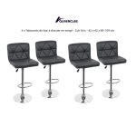 Lot de 4 tabourets de bar � dossier en serg� - quiienclee - cuir gris - r�glable en hauteur - pieds en ...