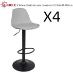 Lot de 4 tabourets de bar huole en pu gris - technologie de moulage par pulv�risation - h 83 - 103 cm ...